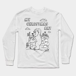 Christmas Polar Bear licks candy cane color me in Long Sleeve T-Shirt